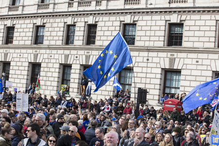 LONDON, UK - March 23rd 2019: Crowds of anti brexit supporters on a Peoples vote political march in Londonのeditorial素材