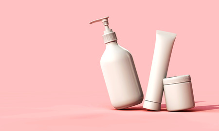 Blank white cosmetic skincare makeup containers. 3D Render