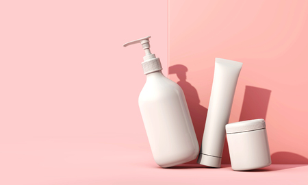 Blank white cosmetic skincare makeup containers. 3D Renderの写真素材