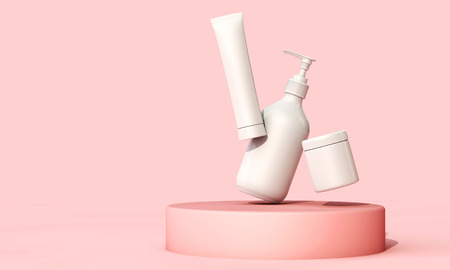 Blank white cosmetic skincare makeup containers. 3D Renderの写真素材