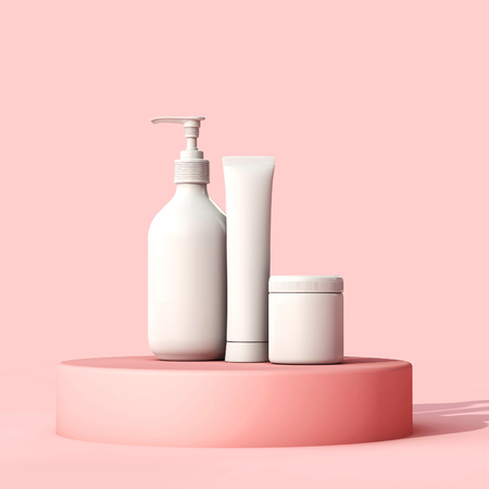 Blank white cosmetic skincare makeup containers. 3D Renderの写真素材