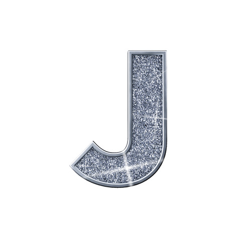 Silver glitter letter J. Shiny sparkling capital letter. 3D renderingの写真素材