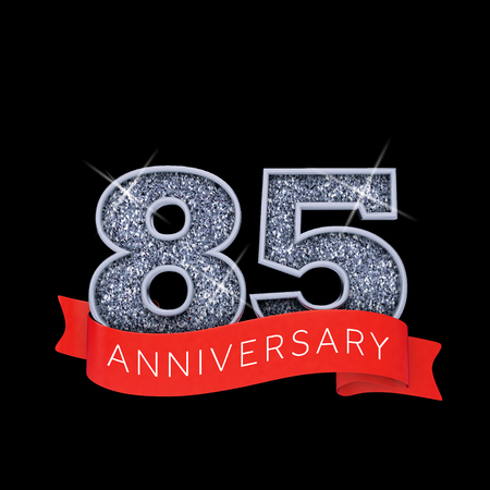 Number 85 silver sparkling anniversay celebration banner. 3D Renderの写真素材