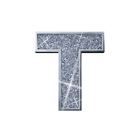 Silver glitter letter T. Shiny sparkling capital letter. 3D renderingの写真素材