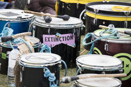 Members of the Extinction Rebellion protest in parliment square, Londonのeditorial素材