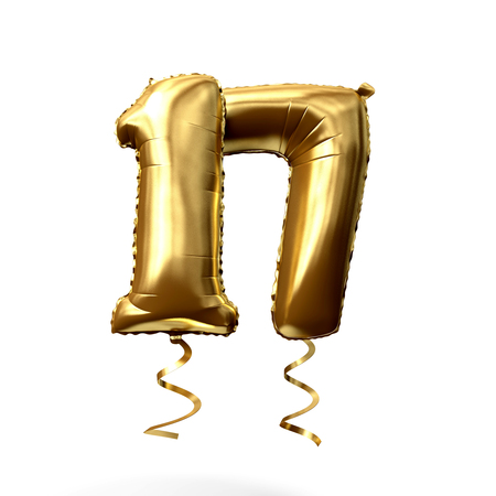 Number 17 gold foil helium balloon isolated on a white background. 3D Renderの写真素材