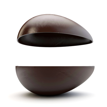Two halves of a chocolate easter egg split apart. 3D Renderの写真素材