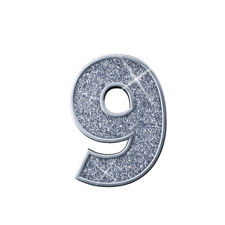 Silver glitter number 9. Shiny sparkling number. 3D renderingの写真素材