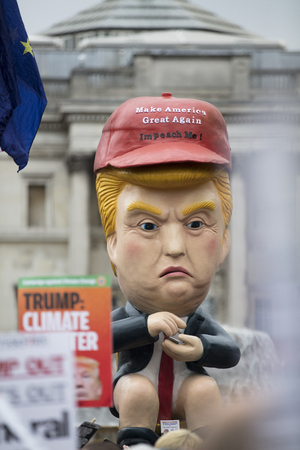 LONDON, UK - June 4th, 2019: A political satire sculpture of Donald Trump made at an anti Trump March in Londonのeditorial素材