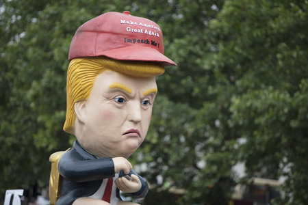 LONDON, UK - June 4th, 2019: A political satire sculpture of Donald Trump made at an anti Trump March in Londonのeditorial素材