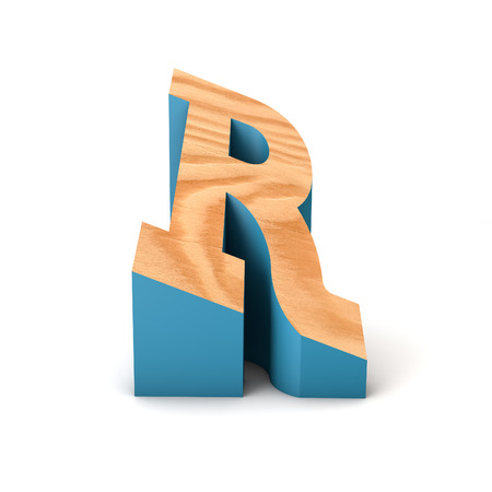 Letter R wooden angled font. 3D Renderingの写真素材