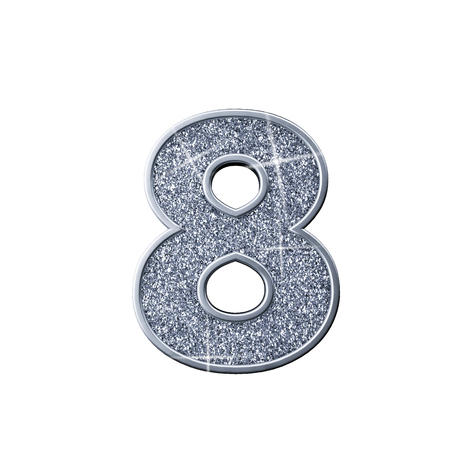 Silver glitter number 8. Shiny sparkling number. 3D renderingの写真素材