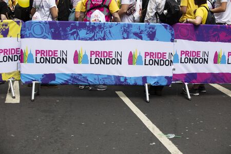 LONDON, UK - July 6th 2019: Pride in London banner at the start of the annual pride march in London