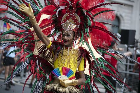 LONDON, UK - July 6th 2019: People take part in the annual gay pride march in central London