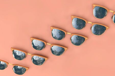 Summer sunglasses with tropical palm tree reflections. 3D Rendering