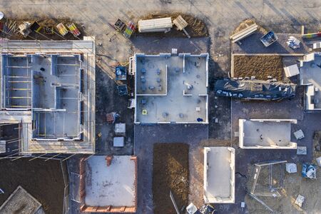 Aerial view over a construction site of new homes being builtの写真素材