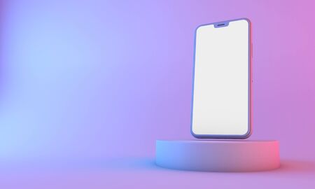Smartphone mockup with blank white screen with neon lighting. 3D Renderの写真素材