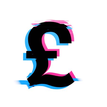 Pound sterling symbol distorted neon glitch effect text font. 3D Renderの写真素材
