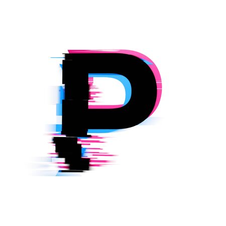 Letter P distorted neon glitch effect text font. 3D Renderの写真素材