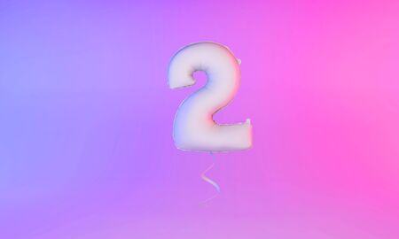 White number 2 celebration balloon greeting background. 3D Rendering