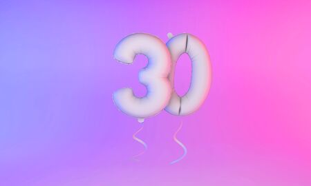 White number 30 celebration balloon greeting background. 3D Rendering