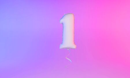 White number 1 celebration balloon greeting background. 3D Rendering