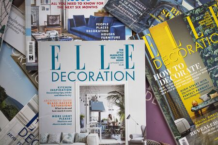 LONDON, UK - October 28, 2019: A collection of Elle Decoration home and style magazinesのeditorial素材