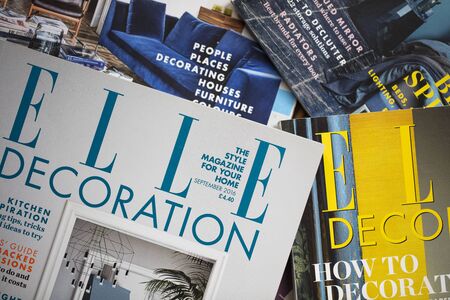LONDON, UK - October 28, 2019: A collection of Elle Decoration home and style magazinesのeditorial素材