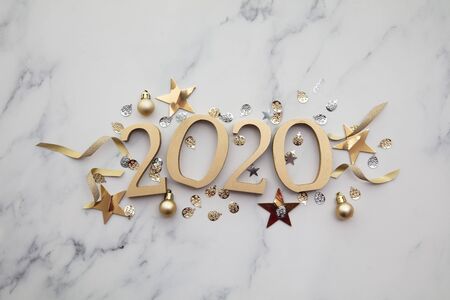 New year 2020 party gold decoration celebration background.の写真素材