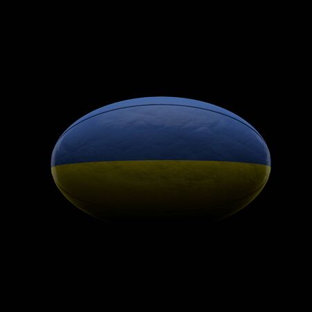 Ukraine flag rugby ball against black background. 3D Renderingの写真素材