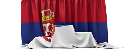 Serbia flag draped over a competition winners podium. 3D Renderの写真素材