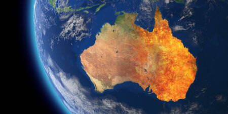 Australia wildfire crisis. Map of australia fires. 3D Renderingの写真素材