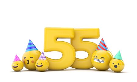 Number 55 emoji birthday party celebration. 3D Render