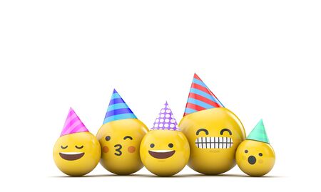 Emoji birthday party celebration. 3D Renderの写真素材