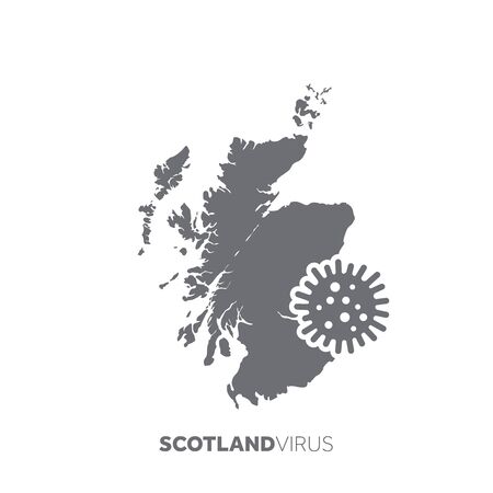 Scotland map with a virus microbe. Illness and disease outbreakのイラスト素材