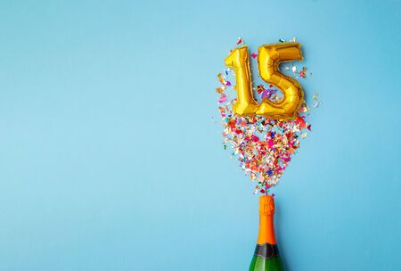 15th anniversary champagne bottle balloon popの写真素材