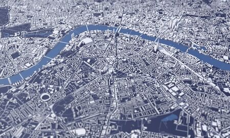 London city map 3D Rendering. Aerial satellite view.
