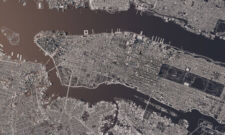 New York city map 3D Rendering. Aerial satellite view.