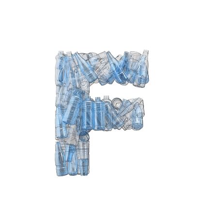 Letter F made from plastic bottles. Plastic recycling font. 3D Renderingの写真素材