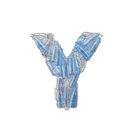 Letter Y made from plastic bottles. Plastic recycling font. 3D Renderingの写真素材