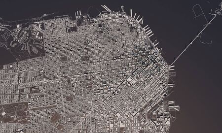 San Francisco city map 3D Rendering. Aerial satellite view.