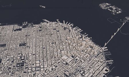San Francisco city map 3D Rendering. Aerial satellite view.