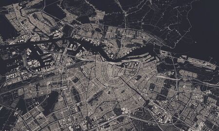 Amsterdam, Netherlands city map 3D Rendering. Aerial satellite view.の写真素材
