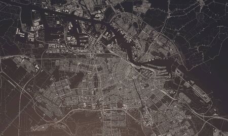 Amsterdam, Netherlands city map 3D Rendering. Aerial satellite view.