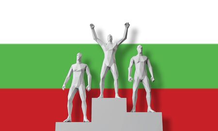 Bulgaria winner.People stood on a winners podium celebrating. 3D Renderの写真素材