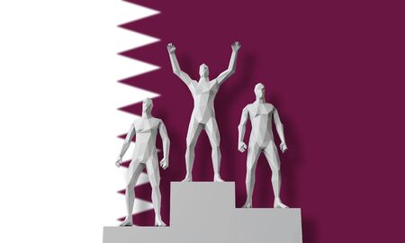 Qatar winner.People stood on a winners podium celebrating. 3D Renderの写真素材