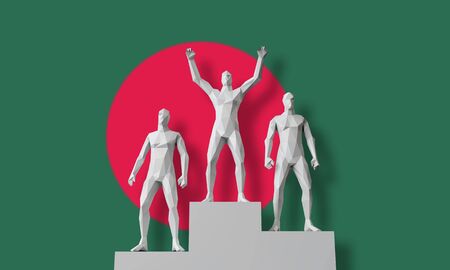 Bangladesh winner.People stood on a winners podium celebrating. 3D Renderの写真素材