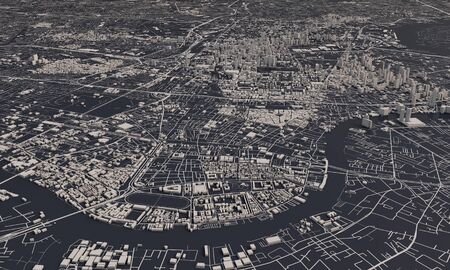 Bangkok, Thailand city map 3D Rendering. Aerial satellite view.