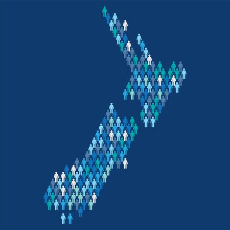 New Zealand population infographic. Map made from stick figure peopleのイラスト素材