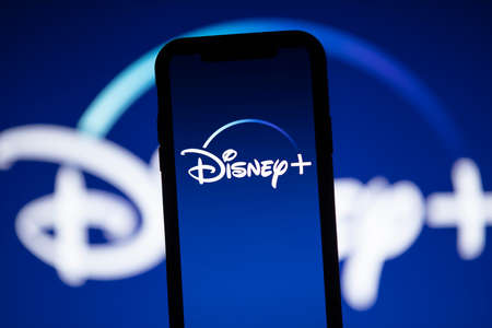 LONDON, UK - April 17 2020: Disney plus streaming service logo on a smartphoneのeditorial素材